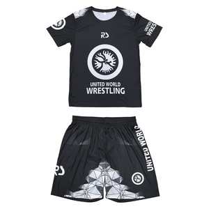 Custom Wrestling Uniform Set Sublimated Singlet Wrestling Jersey Shorts Team Training Sports Competition Sportswear Kit Black - Product Image 1