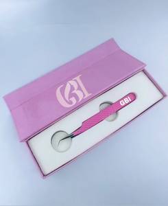 Pince à épiler professionnelle rose clair à 45 degrés pour extensions de cils, antidérapante, en acier inoxydable, pour volume, avec logo personnalisé - Product Image 1