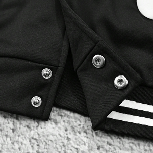 New Design Flower Patch Varsity Jacket Black White Men Streetwear Floral Embroidery Letterman Jacket Custom Baseball Team Wear - Product Image 4