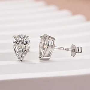 Sparkly 1CT Each Pear Cut Solitaire <b>Stud</b> Halo <b>Earrings</b> 2CT Moissanite with 925 <b>Silver</b> Engagement Jewelry Gift for Friends - Product Image 2