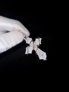 Wholesale Fine Religious Gift 925 Sterling Silver Jesus Cross Pendant with <b>Iced</b> Diamond Moissanite Custom Length for Necklaces - Product Image 3