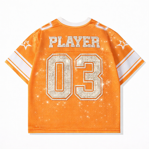 Camiseta de Fútbol Americano Personalizada con Logotipo OEM para Mujer, con Pedrería Brillante de Alta Calidad, Transpirable, Estilo Urbano - Product Image 5