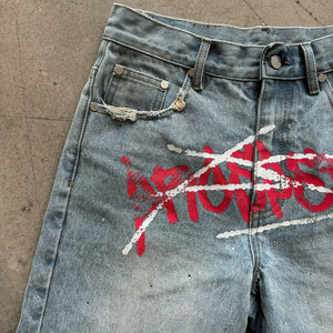 Pantalones Cortos de Mezclilla para Hombre, Estilo Cargo, Cintura Alta, Doble Cintura, con Diamantes Bordados en las Rodillas, Personalizados - Product Image 5