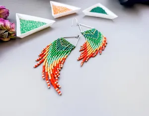 TRENDING <b>bead</b> ombre earrings, hoop turquoise green orange earrings, spring ocean long earrings for wedding , BIRTHDAY, GIFTED - Product Image 3
