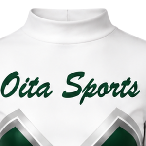 Maillot de sport à manches longues vert foncé et blanc sublimé pour cheerleading, entraînement, compétition et matchs d'équipes sportives - Product Image 3