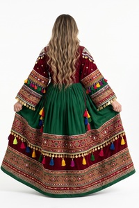 Vestido Maxi Étnico Informal para Mujer, Estilo Afgano Kuchi, Bordado, Bohemio, de Manga Larga, Tradicional, para Fiesta, Verde - Product Image 2