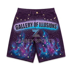 Shorts en jean décontractés pour hommes, style streetwear premium, ornés de strass, fabrication sur mesure OEM ODM, vêtements personnalisés Paki - Product Image 1