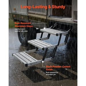 440 Lbs Load Capacity Manual Retractable 3-<b>Step</b> RV Stairs Telescopic Folding Aluminum Alloy Camper Exterior Accessories RVs - Product Image 6