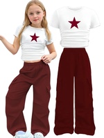 Nuevo Conjunto de Dos Piezas Personalizado en Color, Estrella de Cinco Puntas, Estilo Europeo, Camiseta de Manga Larga Ajustada Informal para Niñas