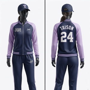 Traje de Entrenamiento de Béisbol Unisex de Primera Calidad en Poliéster/Nailon de 220 GSM, Color Azul Marino con Paneles en Lavanda, Logotipo y Nombre Impresos Personalizados - Product Image 1