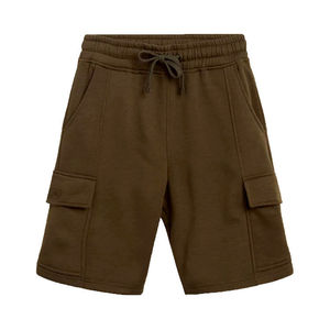 Pantalones Cortos Cargo Marrones Sólidos para Hombre, Cintura Elástica de Altura Media, Estilo Casual, Largo Bermuda, 100% Algodón, Tejido de Punto, con Bolsillos - Product Image 2