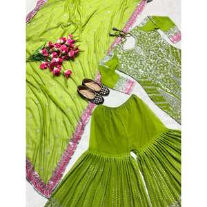 Beau haut Sharara brodé pour femme et ensemble Dupatta avec travail de séquence - Product Image 5