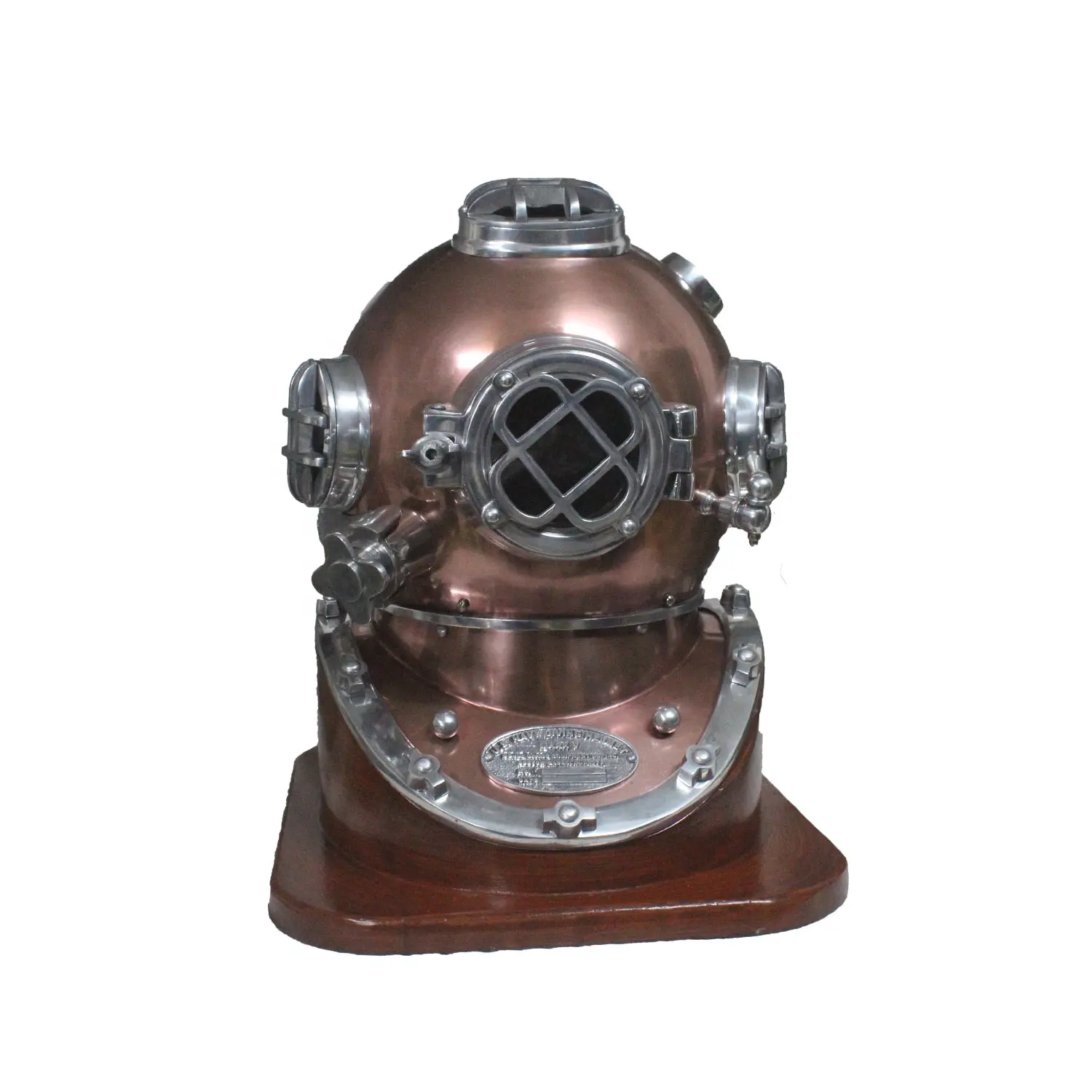 Copper Mark V diving helmets Antique Finish Marine Nautical Dive Diving Helmet with Wooden Base 18"