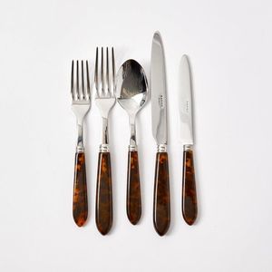 Ensemble de couverts vintage avec manches en résine marron, acier inoxydable poli miroir, passe au lave-vaisselle, pour mariage et fêtes - Product Image 1