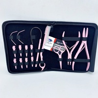 Kit d'outils personnalisés en acier inoxydable rose pâle pour extensions capillaires : ouvre-perles micro-anneaux, ferme-perles, enfileur de boucles, aiguilles rasoir