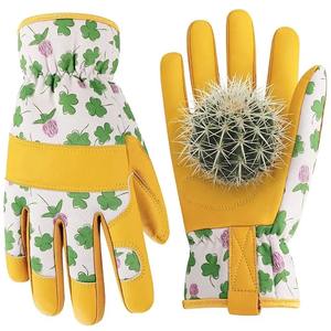 Gants de jardinage unisexes compatibles avec les écrans tactiles, en cuir imprimé floral, avec paume en PVC à pois, 10 oz, prix usine OEM - Product Image 1