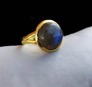 Anillo de labradorita chapado en oro de 18 quilates, hecho a mano, con piedra preciosa azul brillante, maravilloso anillo para niñas y niños. - Product Image 3