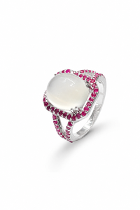 Ruby and <b>Moon</b> <b>Stone</b> <b>Ring</b> in 92.5 Sterling Silver KLSP-10669 - Product Image 1