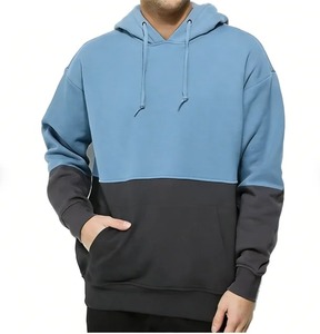 <b>Mens</b> Winter Solid Jersey Lined 100 Percent Cotton Hooded Sweatshirt Loose Fit Anti Wrinkle 280G Color Block <b>Pullover</b> - Product Image 3