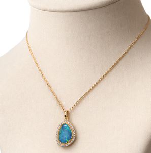 Collier pendentif opale double avec halo de diamants, or massif 10K 14K, bijoux fins minimalistes pour femmes, élégant cadeau de mariage - Product Image 6