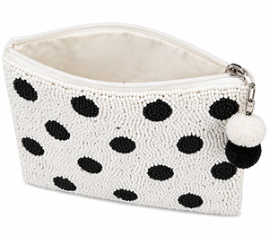 Polka Dot Beaded Pouch | Handmade Black White Coin Purse | Chic <b>Zip</b> Clutch| Black White Polka Dot <b>Zip</b> <b>Bag</b> | Stylish Wallet - Product Image 6