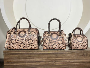 Ensemble de bagages 3 pièces en cuir véritable floral fait main pour femme, sacs de voyage et sacs de week-end assortis - Product Image 5
