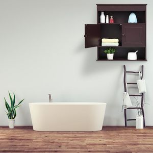 Mobiletto da Bagno a Due Ante in Legno Massello, Armadietto a Muro con Organizer per Medicinali, Vanità da Bagno - Product Image 2