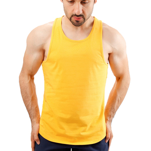 Débardeur Jaune Sans Manches pour Homme, Couleur Unie, en Coton Tricoté et Spandex Respirant, Col Marin, Gilet Décontracté pour l'Entraînement, la Salle de Sport et le Quotidien - Product Image 2