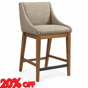 Chaise de bar moderne en tissu avec structure en bois et accoudoirs fixes pour bar à domicile ou îlot de cuisine - Product Image 1