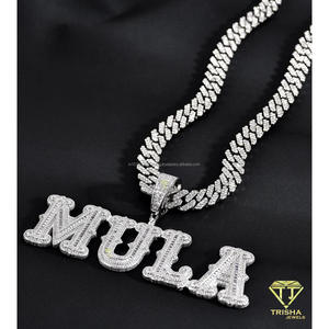 Collier pendentif LADY Script avec diamant de laboratoire, design typographique glacé, bijoux de luxe Hip Hop tendance - Product Image 2