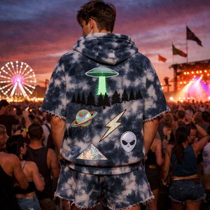 Conjunto de Sudadera con Capucha y Pantalones Cortos para Hombre, 100% Algodón Transpirable, Estilo Urbano Informal de Verano, Dos Piezas - Product Image 5