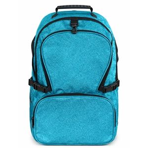 Custom <b>Waterproof</b> Cheerleading <b>Backpack</b> with USB Turquoise Glitter Patches & Embroidery Team Bag Logo OEM Wholesale Competition - Product Image 1