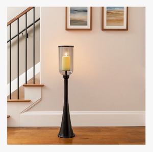 Porte-bougie Hurricane en verre cylindrique avec base noire, résistant à la chaleur, décoration d'intérieur à prix avantageux - Product Image 1