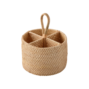 Portautensilios de Ratán de Alta Calidad, Ecológico, Seguro para Alimentos, Ligero, Tejido a Mano, con 4 Compartimentos, para Cubiertos y Vajilla - Product Image 1