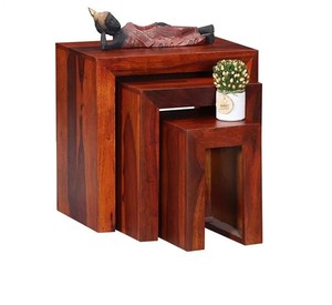 Minimalist Solid Wood Nesting Tables Set of 3 | <b>U</b>-Shaped Waterfall Edge Stool Set | Wholesale <b>Living</b> Room Furniture - Product Image 2