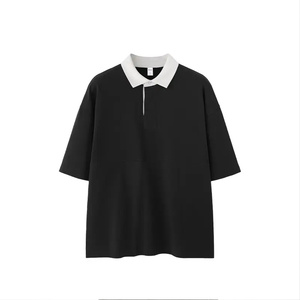 Polos de hombre de talla grande de color de contraste personalizado, polos de gran tamaño con logotipo bordado en los hombros caídos - Product Image 4