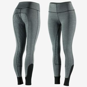 Leggings Ecuestres de Cintura Alta para Mujer, Tejidos en Spandex y Nailon, Elásticos en Cuatro Direcciones, Color Gris Sólido con Parches de Silicona - Product Image 1
