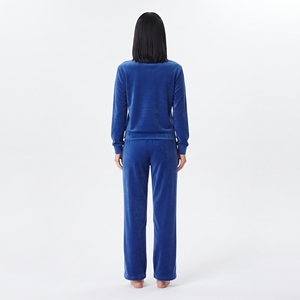 Ensemble de survêtement en velours pour femme, 2 pièces, manches longues, bleu velours, sweat-shirt à col rond, pantalon de jogging à taille élastique, hiver - Product Image 2