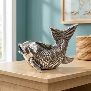 Escultura de Pez Hecha a Mano con Acabado Plateado, Figura Decorativa de Metal de Pez, Estatua Detallada de Animal Acuático, Adorno de Lujo para Mesa del Hogar - Product Image 5