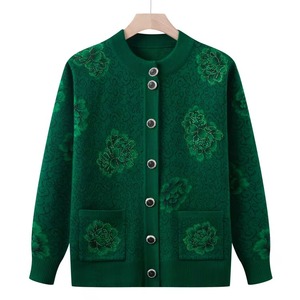 Chemisier/Blouse Tricoté Floral Vintage Automne/Hiver pour Femme, Pull Cardigan Chaud pour Femmes d'Âge Moyen et Âgées - Product Image 3