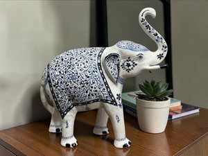 Handcrafted Blue Pottery Aluminum <b>Elephant</b> Statue | Art Deco Animal Decorative Home Figurine | Indian Art <b>Gift</b> | Tabletop - Product Image 1