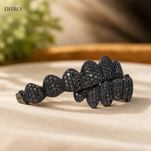 Grillz Hip Hop Unisexe en Moissanite Micro-Pavée, Diamant Rond Noir Effet Glacé, Style Fête - Product Image 4