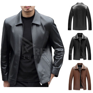 Relevo Unisex Leather Jacket Moto Stand Collar Biker Style Regular Fit Streetwear Zipper Closure Jacket - Product Image 3
