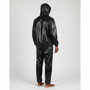 Combinaison de sauna noire à capuche pour homme en fibre de polyéthylène, ensemble complet, taille élastique, tenue de fitness toutes saisons - Product Image 6