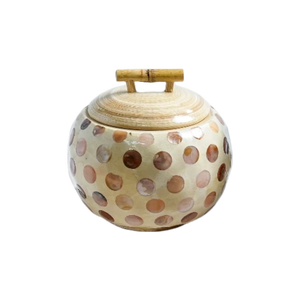 Pot en bambou laqué artisanal en nacre avec couvercle, boîte de rangement ronde en mosaïque de coquillages pour bonbons, pour la décoration intérieure, vente en gros - Product Image 1