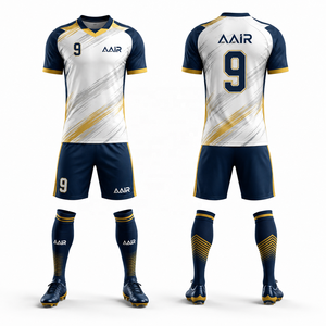 Maillot de football unisexe AAIR blanc et marine, imprimé par sublimation, anti-humidité, manches courtes, toutes saisons, adulte, polyester/coton 300g - Product Image 1