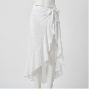 <b>White</b> Chiffon Asymmetric Wrap Skirt Women Breathable Solid Color Draped Design Regular Fit Beachwear Style - Product Image 1