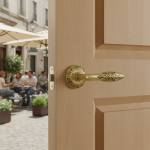 Juego de Manijas Decorativas de Latón para Puerta de Lujo |   Manija de Palanca Clásica con Patrón Ornamental Redondo para Puertas Interiores Elegantes - Product Image 5