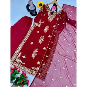 ST Brand Beautiful Red Party Wear Top Plazzo Dupatta Set Mujer Talla M - Product Image 5