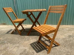 Teak Wood <b>Folding</b> Outdoor Bistro Set Garden Chair <b>Table</b> Modern Design Tapered Leg Hard Floor Use Durable Waterproof 2 Year - Product Image 2